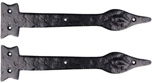Pair of Black 10 False Tee Door Hinges Decorative Victorian Spear Style Garage Gate Sliding Door Fronts with Included Fixings