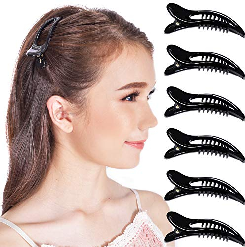RC ROCHE 6 Stück Entenschnabel Krokodil Haarklammer Haarspange für Damen Rutschfest Schnabelklammern Breite Zähne mit Bogen Abteilklammern Alligator Haarnadel Haarclips, Klein Schwarz