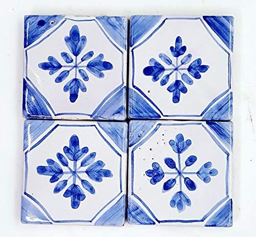 N.4 Mattonelle Tozzetti Artistiche da murare, da pavimento Dimensioni cm. 5 x 5 Ceramica Handmade Le Ceramiche del Castello Nina Palomba Made in Italy (Classic Blue)