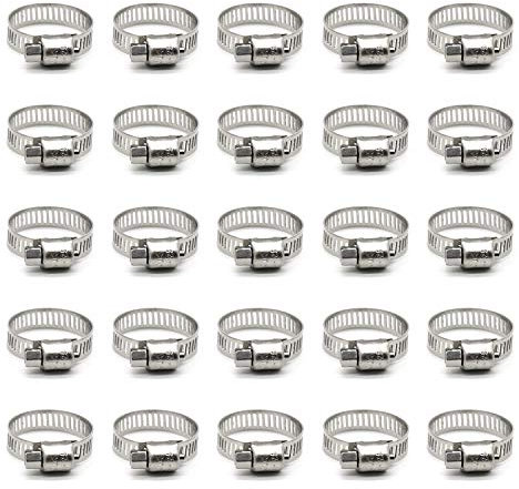 ZIPCCI Hose Clamp, 25 Pack Stainless Steel Worm Gear Fuel line Hose Clamps, 16-25mm (5/8-1 inch)