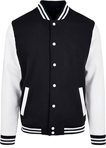Build Your Brand Men's Basic College Jacket, Black/White, XXL