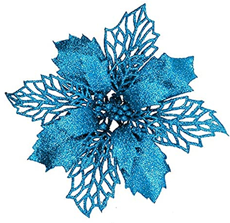 YYCRAFT Glitzernde Weihnachtsstern-Blumen, 15,2 cm, für Weihnachtsbaumschmuck, Weihnachtsdekoration, 12 Stück, Türkis