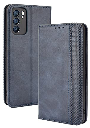 WEIOU Leather Folio Cover per OPPO Reno 6 5G (Reno6 5G), Custodia in Pelle PU Magnetica Libro Flip Portafoglio con [Funzione Stand]. Blu