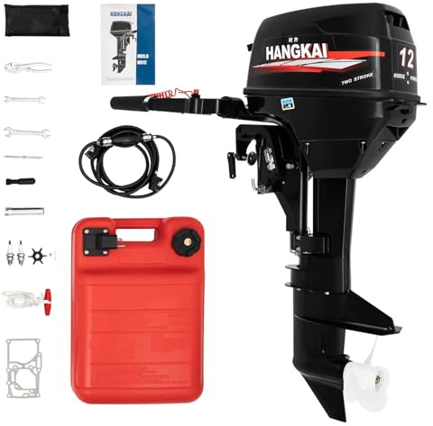 BJTDLLX Short Shaft Outboard Motor, 2 Stroke 12 HP Outboard Boat Motor, 169CC Heavy Duty Fishing Boat Engine Marine Engine Tiller Control Motor with Water Cooling & CDI Ignition System