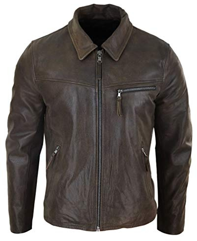TruClothing.com Mens Classic Real Leather Soft Hide Zipped Collar Box Jacket Smart Casual Fit