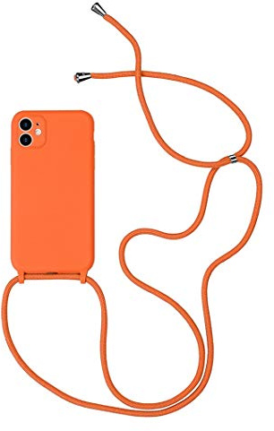 Jacyren Handykette Hülle für iPhone 12 Necklace Handyhülle Nylon Schultergurt Liquid Silikon Cover mit Kordel zum Umhängen Schutzhülle mit Stylische Band Case für iPhone 12, Orange