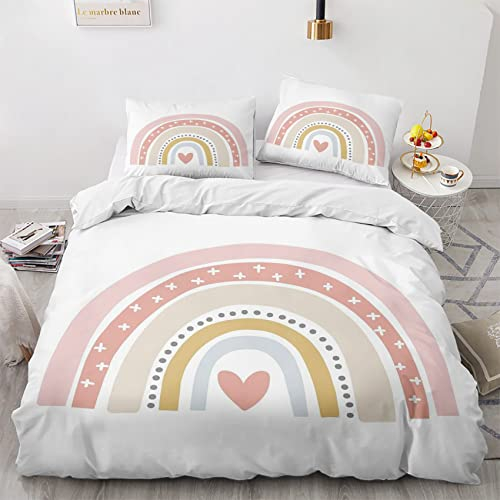 NURIMA Winter Bettwäsche 140x200 Regenbogen - Herz Bettwäsche-Sets, Warme Weiche Mikrofaser Bettbezug Set 2teilig - 1 Bettbezüge und 1 Kopfkissenbezug 70x90 cm, mit Reißverschluss