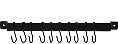 Torribala Estante para ollas de montaje en pared, 435 mm, organizador industrial para colgar utensilios de cocina, soporte para tapa, con 10 en S, color negro