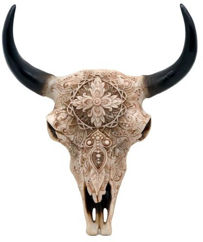 alikiki Boho-Kuh-Schädel-Dekor, 23,6 cm, künstlicher Stier-Schädel, Wandmontage, Kunstharz, Tierlenkkopf, Ornament, Westernböhmen, Raumideen