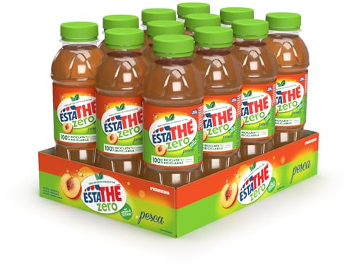 Estathé Zero Pesca - The Freddo, Senza Zucchero, con Vero Infuso di Foglie di The e Succo di Pesca, Bevanda Analcolica Senza Glutine, 12 Bottiglie da 0,4 lt
