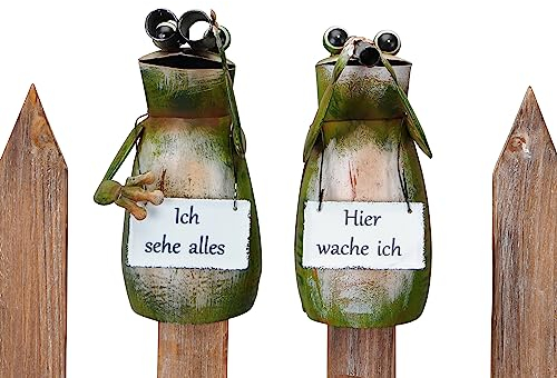 B2S BACK2SEASON Zaunfigur Frosch Ich Sehe Alles und Hier wache ich Eisen Zaundeko Zaunhocker H=14,5 und 16 cm 2 er Set