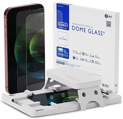 DOME GLASS Whitestone Screen Protector for iPhone 15 Pro, Full Tempered Glass Shield with Liquid Dispersion Tech [Easy to Install Kit] Smart Phone Screen Guard - 2pack