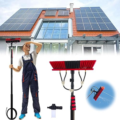 SADOMAIN 3.6-6m Wasserführende Teleskopstange Glasdach PV Anlage Reinigungsgerät 3-in-1 Waschgeräte Werkzeug Mit Teleskopstange Und Schlauchspray terrassendach reinigungsgeräte (35cm Brush Head,3.6M)