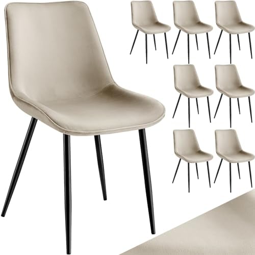 tectake® Esszimmerstühle 8er Set, Samtstoff Stuhl mit Rückenlehne, ergonomische Essstühle, bequemer Küchenstuhl, Esszimmerstuhl, Cocktailsessel für Lounge, Dining, Küchentisch - Creme