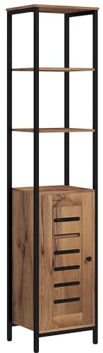 kleankin - Mueble para columnas de baño, armario de baño alto, diseño industrial, con 3 estantes abiertos, puerta de láminas y estantes ajustables, color marrón rústico