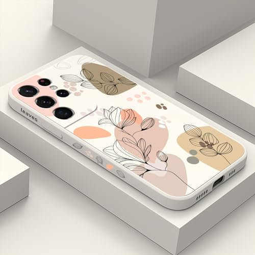 LEECG für Samsung Galaxy S21 Ultra Hülle Floral Kreative Seiten Modische Designs Weiches Silikon Schlankes Samsung S21 Ultra Hülle-Weiß 2