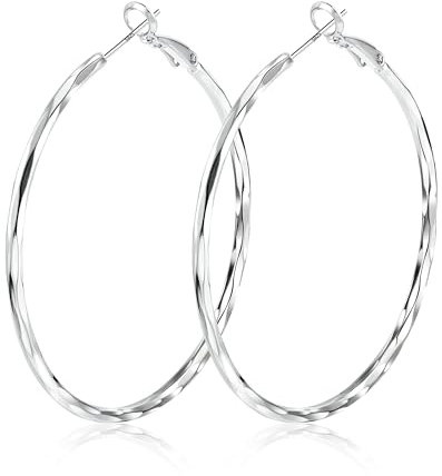 Sterling Silver 925 Large Twist Wave Hoop Earrings with AAA+ Cubic Zirconia Diamonds for Women - Hypoallergenic