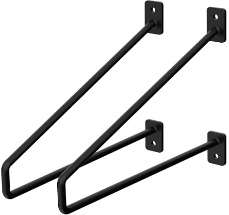 ML-Design 2 Stück Regalhalterung 265 mm, Schwarz, aus Stahl, Haarnadel Regalhalterungen, Schwebe Regalwinkel, Hairpin Wandhalterung, Regalträger für Wandmontage, Industrielle Wandregal, Wandkonsole