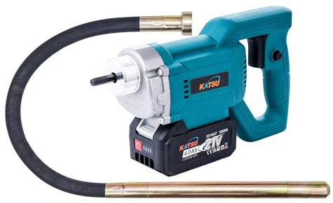 KATSU FIT-BAT 21V Vibrateur à Béton sans Fil Brushless Moteur sans Balais avec 4,0Ah Batterie et Chargeur, Tuyau de 1,2m et Arbre Flexible de 35mm de Diamètre