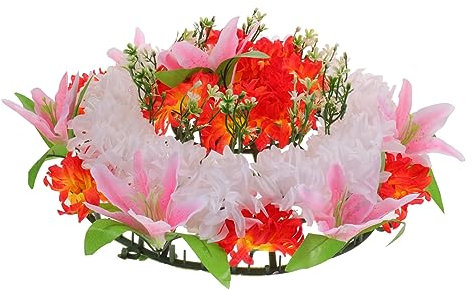 Cabilock Couronne De Fleurs Artificielles pour Cimetière Wreath De Sacrifice Chrysanthèmes Décoration Funéraire pour Tombe avec Lys Roses