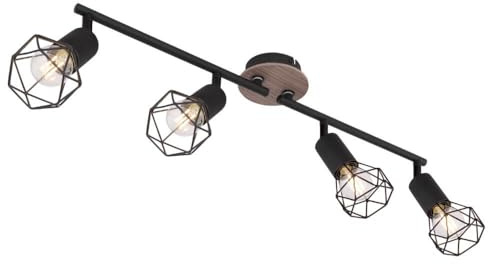 Globo Deckenleuchte Xara I 4-flammig schwarz mit Holz - 54802S-4H