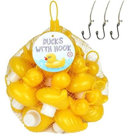 dozer Jeu de pêche au Canard avec 20 Canards en Plastique Jaune avec Crochet et Poids Comprenant 3 Crochets, Jouet de Bain, Jouet de Piscine, pêche au Canard pour garçons et Filles (édition Classique