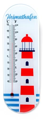 Thermometer Leuchtturm Heimathafen | Außenthermometer Innenthermometer | 22 cm | maritim Deko