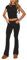 FeMereina Zweiteiliges Damen-Outfit, kurzärmliges, bauchfreies Top und niedrige Taille, ausgestellte Hose, Lounge, 2-teiliges Yoga-Trainingsanzug, Schwarz , 38