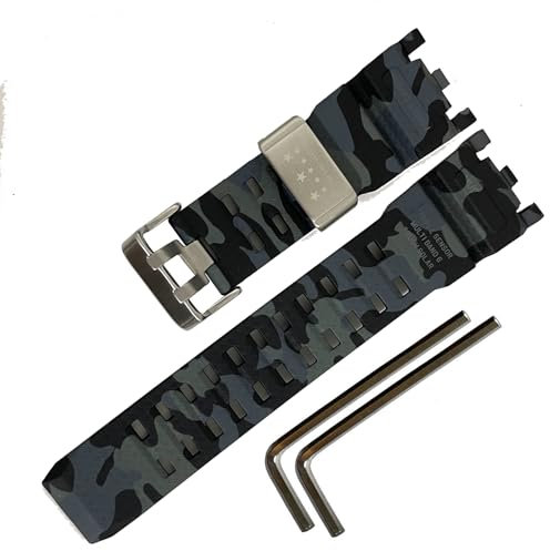 Waterproof Rubber Watch Strap for Casio for G-shock GWG-2000 Mudmaster,Wirstband accessories for Men (Silver Ring/Camouflage Black)