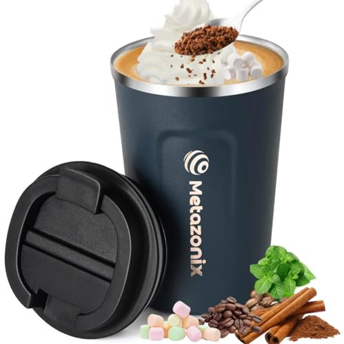 Metazonix Kaffeebecher aus Edelstahl, auslaufsicher, isolierter Kaffeebecher mit Deckel, Reise-Kaffeetasse, Reise-Kaffeetasse, 380 ml, 380 ml