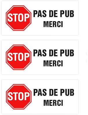 Finoly Stop Werbung Pack 3 Stück | Keine Werbung Bitte ist Wasserdicht | Sticker Stop Werbung Briefkasten 4x8 cm | Keine Werbung Aufkleber Briefkasten
