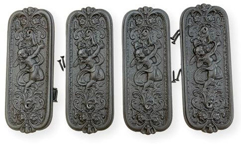 Set of Four Antique Style Rustic Cast Iron Door Push Plates with Ornate Cherub Design - Vintage Finger Plate Decor