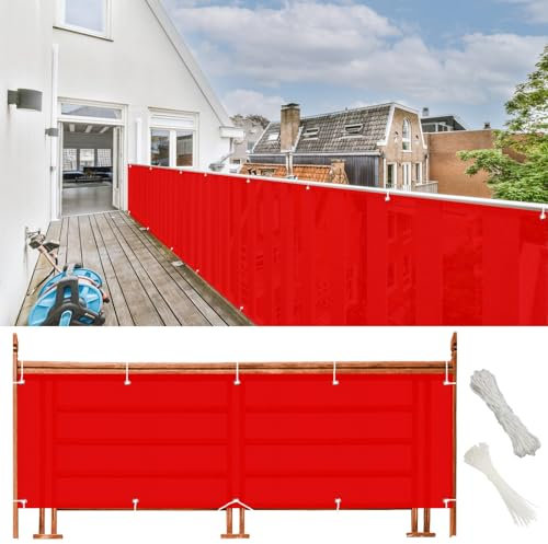 Sichtschutzzaun Sichtschutz 65 x 800 cm HDPE Balkonabdeckung Wind- und UV-Schutz Wetterfestes Netz für Balkon und Garten Terrasse, Rot