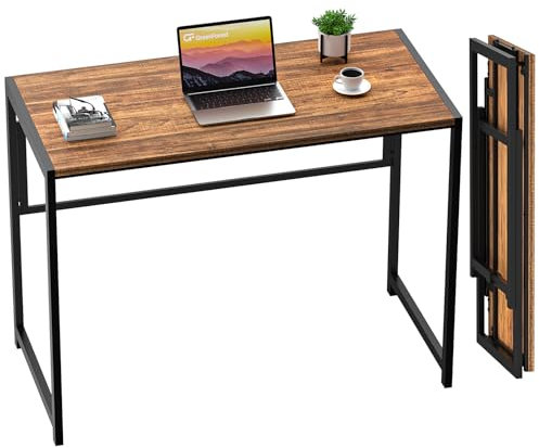 GreenForest Kleiner faltbarer Schreibtisch, keine Montage, 90 cm, Computertisch für wenig Platz, platzsparender Heimbüro-Schreibtisch, Walnuss