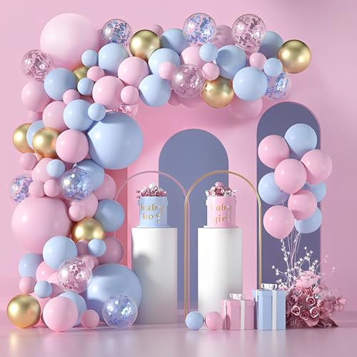 Palloncini Compleanno,117 Pz Rosa Blu e Oro Palloncini Arco Ghirlanda Kit,Con Palloncini Coriandoli Palloncino Rosa E Blu,Per Festa Di Compleanno Decorazione,Matrimonio,Benvenuto Nascita Bambino