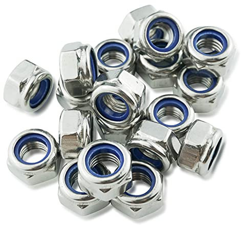 Ecrou M10, Écrous Inox 10mm (20 Pièces), Mehurr Écrous Hexagonaux en Acier Inoxydable A2 304 (DIN 985), Ecrou Frein de Blocage en Nylon, Écrou Autobloquant pour Boulons et Vis
