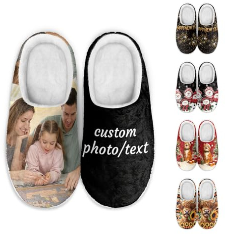 RoPox Custom Photo Slippers, Personalized Indoor/Outdoor House Slippers for Women & Men, Anti-Skid Rubber Sole, Warm Fleece Lining for Pet Lovers
