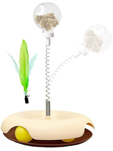 Zqkimzi Interactive Kitten Toy, Multifunctional Cat Toy, Turntable Cat Toy, Cat Food Dispenser, Indoor Cat Turntable Toys, Interactive Feeder and Food Dispenser Toy for Cats, Brown Green and Purple