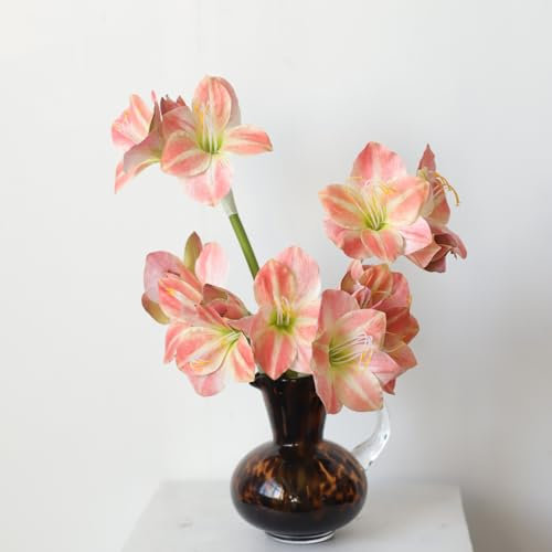 21.5 Artificial Amaryllis Flowers 6pcs Pink Fake Silk Flowers Faux Belladonna Lily for Home Office Hotel Decoration Wedding Centerpiece Bouquet(6pcs,Pink)