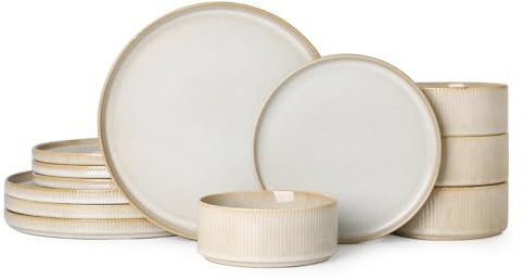 Servizio da tavola in ceramica, 12 pezzi, piatti per pasta, ciotole per cereali, cambio reattivo, set di piatti in smalto moderno, in gres