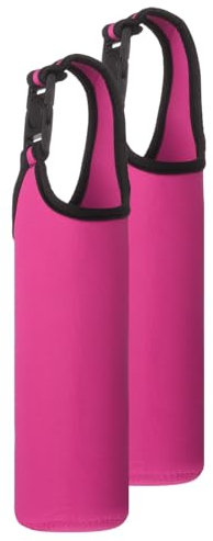 sourcing map 2pcs Neoprene Carrier Water Bottle Sleeve, 15.5-20oz Insulated Water Glass Bottle Carrier Bag Collapsible Drink Bottle Sleeve Cover Holder with Handle, Rose Red