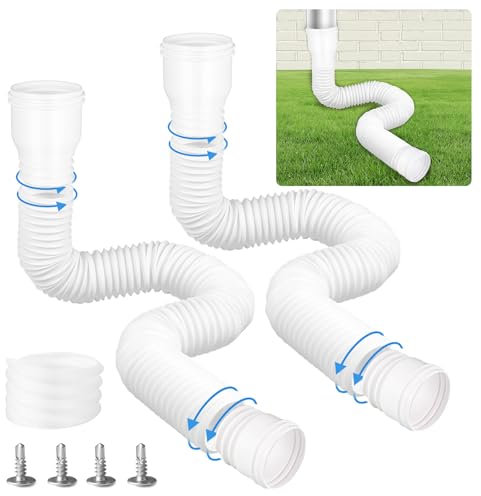 YushengTai Prolunga Flessibile per Grondaia, Set di Prolunghe Rotonde per Tubo di Drenaggio 80/100 mm, Estensioni di Scarico per Grondaia, Estensibile da 47 a 300 cm (Bianco, 2 Pezzi)