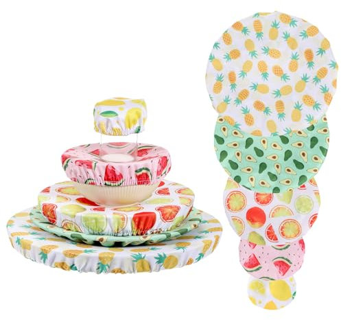 5 Pcs Bowl Covers Reusable in 5 Size Stretch Cloth Fabric Bowl Covers, Elastic Food Storage Bowls Cover for Proofing Fruits Leftovers Food (Colorful)