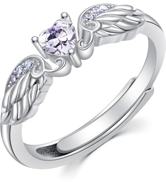 925 Sterling Silber Engel Flügel Herz Ring für Frauen Hochpolnischer Engel Gedenkring mit Herz Edelstein Birthstone Versprechen Ring Farbige Zirkonia Muttertag Schmuck Weihnachtsgeschenke