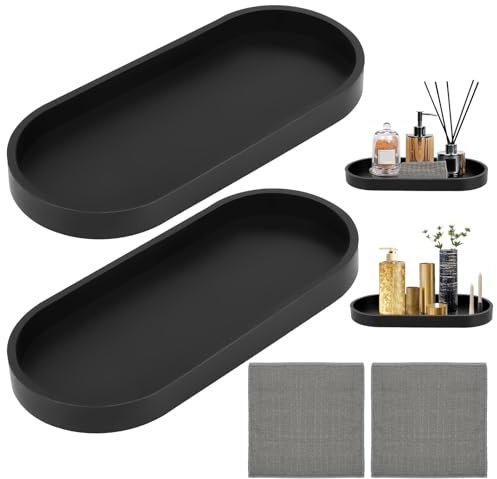 2 Piezas Bandejas Decorativas Negra, Bandeja Negra De Silicona con Paños Absorbentes, Bandejas Baño, Bandeja Decorativa para Salón, Dormitorio, Lavabo, Bañera y Fregadero De Cocina