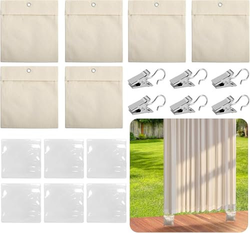 Casbomy Lot de 8 sacs de lestage pour rideaux d'extérieur, sacs de sable et pinces en métal, protection contre le vent, surélevés, lestés pour jardin et tonnelle