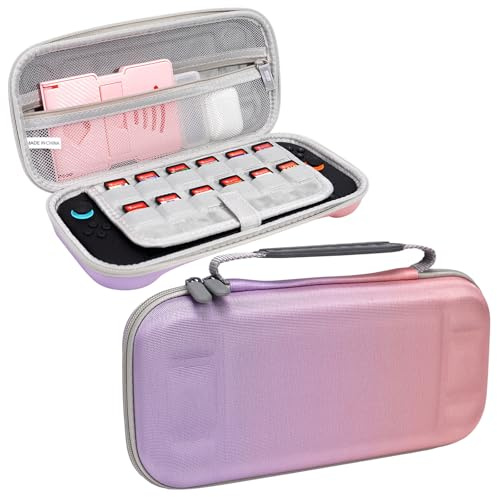 FIWWAT Slim Tragetasche für Nintendo Switch 2 (2025) mit 12 Spiele, wasserdichter tragbarer Tasche für Switch 2 und Zubehör - Rosa & Lila