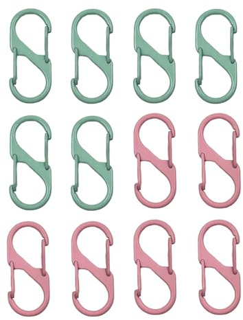 SJUIEO Lot de 12 Fermetures éclair antivol - Cadenas pour Sac à Dos - Mousqueton en Forme de S - Fixation à Clip (Vert et Rose)