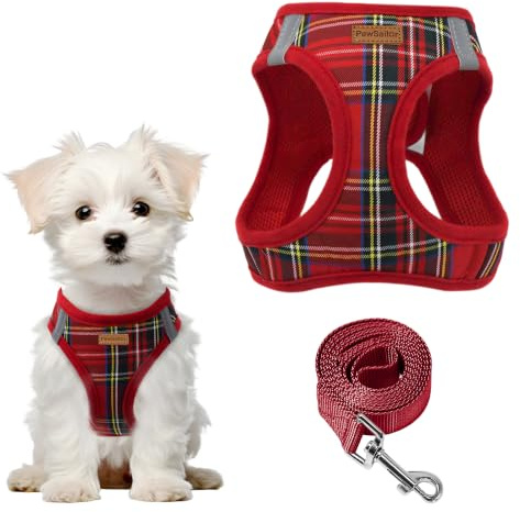 PawSailor Step-in Hundegeschirr Klein Hunde Anti-Zug Welpengeschirr, Rot | Gepolstert Verstellbar Brustgeschirr mit Leine, Atmungsaktiv Mesh, Reflektierend Karomuster für Kleine Hunde & Katzen, XS