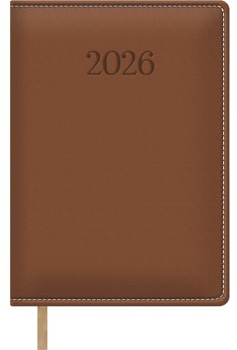 Dohe - Agenda 2026 - Día Página, A5 (15x21 cm), Tapa Dura Suave de Polipiel, Marcapáginas, 12 Meses Enero a Diciembre, Planificador Anual en Español - Bolonia Marrón